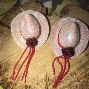 White cowboy hat earrings